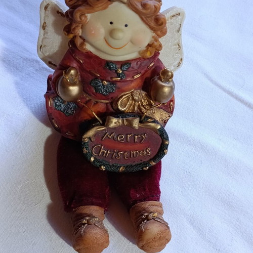 Christmas angel decoration, vintage style, ceramic and polyester