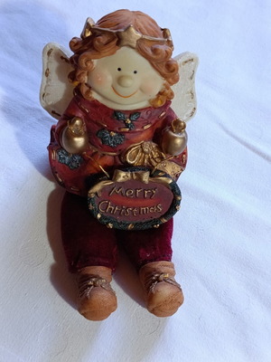 Christmas angel decoration, vintage style, ceramic and polyester