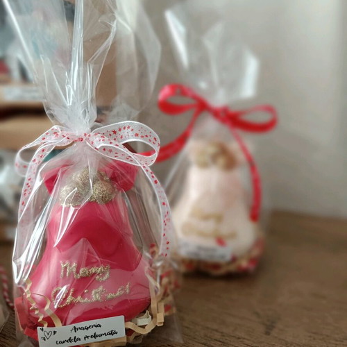 Handmade soy scented candle bell shape ecru with glitter 130g new