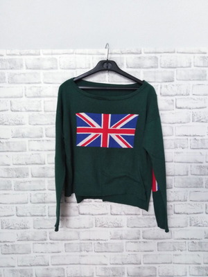 Oversized γυναικείο πουλόβερ με Union Jack σε κυπαρισσί, ένα μέγεθος
