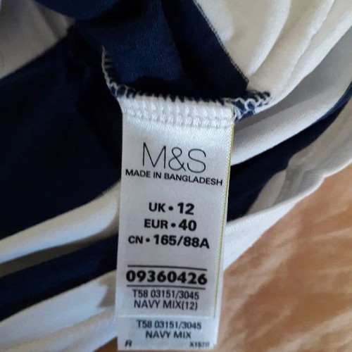 Marks & Spencer striped short-sleeve shirt like new, size 12 UK, blue and white