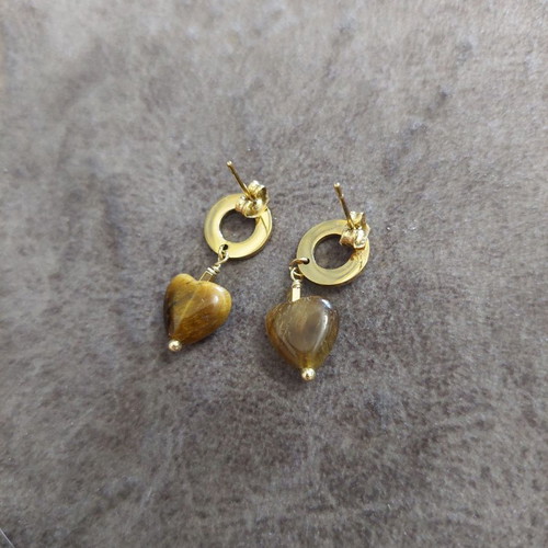 Earrings with tiger's eye stone and stainless steel