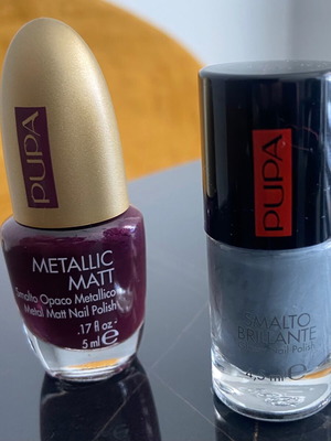 Pupa nail polishes new, matte burgundy and glossy gray
