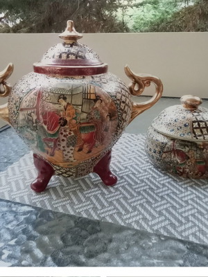 Vintage Royal Satsuma Porcelain Set Hand Painted with Stamp
