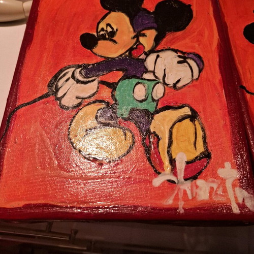 Mickey Mouse set of two handmade paintings with wooden frames and hanger