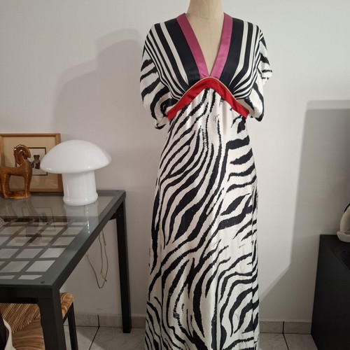 Vintage maxi φόρεμα Gizia με ασπρόμαυρο ζεβρέ μοτίβο