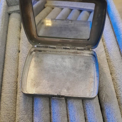 Vintage powder compact with mirror used, silver 925