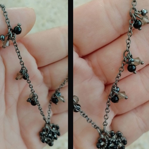 Women's chain necklace with black stones and zircon
