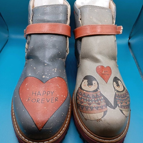DOGO leather ankle boots used, hand-painted, size 37, multicolor