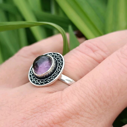 Silver-plated ring with amethyst new, adjustable size