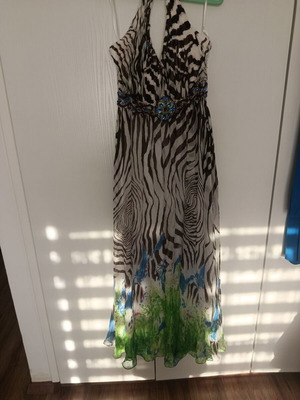 Silk dress like new with zebra and flower print, colorful, French made