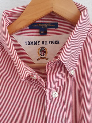 Tommy Hilfiger Men's Red and White Striped Cotton Shirt XL like new