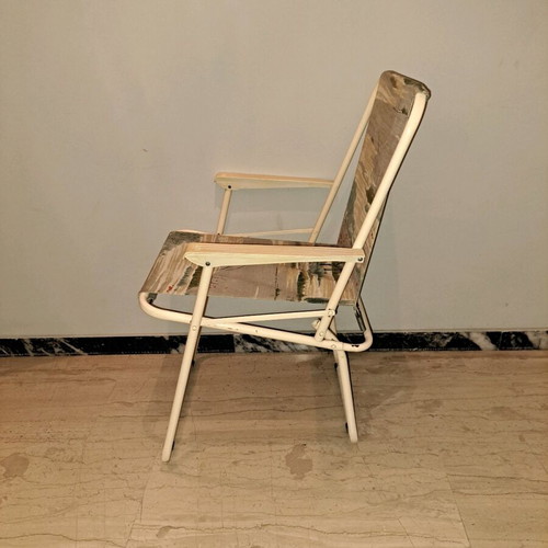 Set of metal folding beach chairs used, 3 pieces