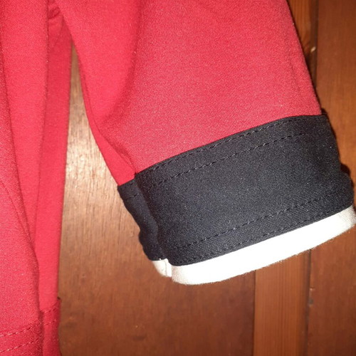 Tommy Hilfiger red dress with V neck and blue and white sleeve stripes, like new