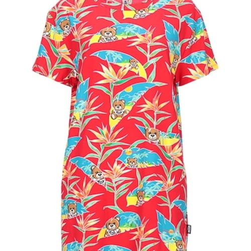Moschino dress new, red with tropical print and bear