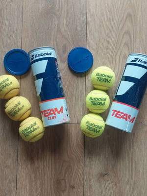 Sports equipment set used, tennis balls Babolat