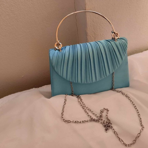 Satin evening bag new in turquoise petrol color
