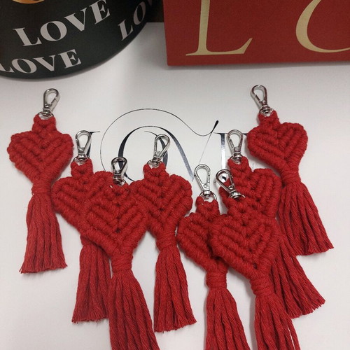 Handmade macrame heart keychain red new