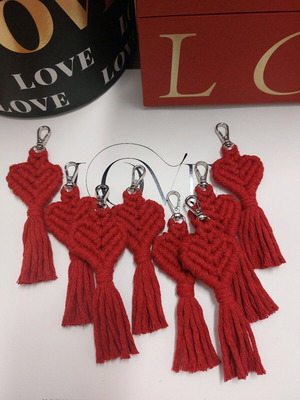Handmade macrame heart keychain red new