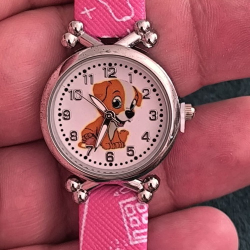 Children's watch with dog design and pink strap quartz new