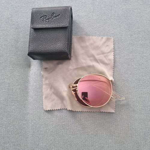 Ray Ban sunglasses used pink gold foldable with mirror
