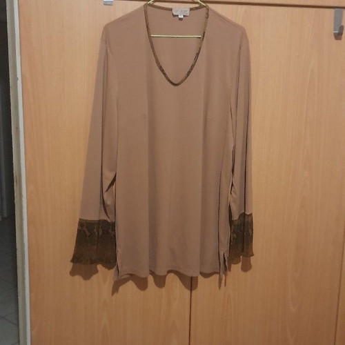 Women's jersey blouse used, pleated brown sleeve cuffs, size XL