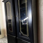 Βιτρίνες σαλονιού μεταχειρισμένες, σετ 2, μαύρες με γυάλινα ράφια και φωτισμό