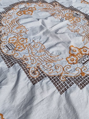Handmade embroidered cotton tablecloth, 140x125 cm