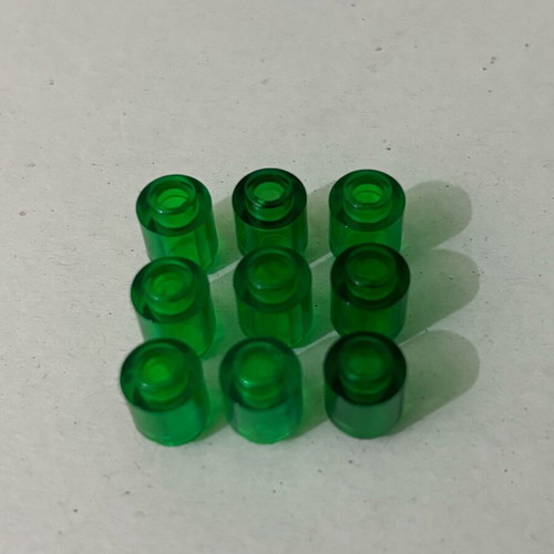 Authentic LEGO Round 1x1 Trans-Green bricks like new, pack of 9