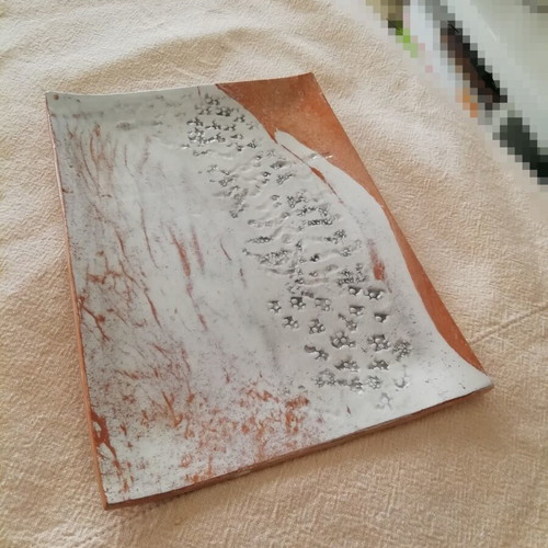 Handmade ceramic plate like new, multicolor clay and glaze