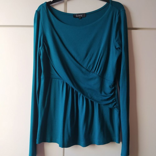 Lussile long-sleeve blouse petrol with diagonal design, size M like new