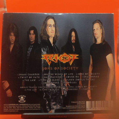 Riot Sons Of Society Remastered Reissue CD, Heavy Metal