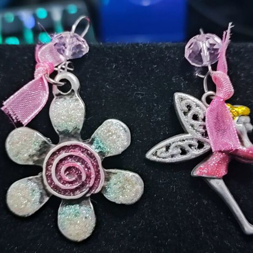 Earrings fairy flower theme like new, pink multicolor
