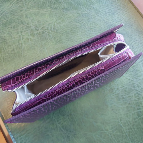 Aspinal of London leather case new, purple, versatile makeup pouch