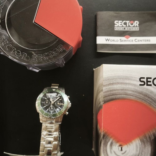 Sector 200 Chronograph watch with green bezel, full set NOS