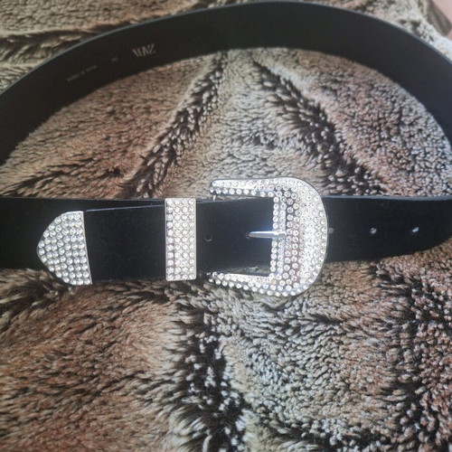 Velvet Zara belt with rhinestone buckle, like new, black size 90