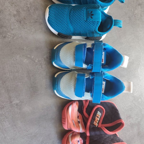 Adidas boys' sports shoes used, sizes 24 & 25 with free McQueen slippers