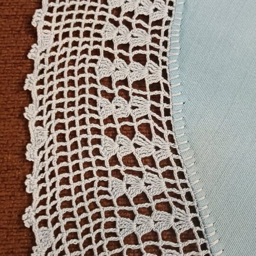 Doily handmade vintage used with spring embroidery 57cm diameter