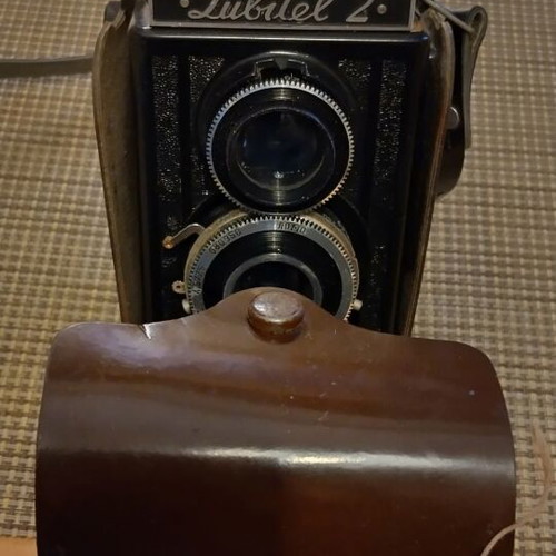 Lubitel 2 camera used with leather case