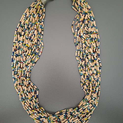 Ethnic necklace used, beige and blue