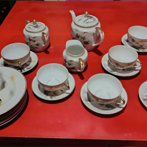 Kutani Geisha vintage Japanese tea set 21 pieces refurbished