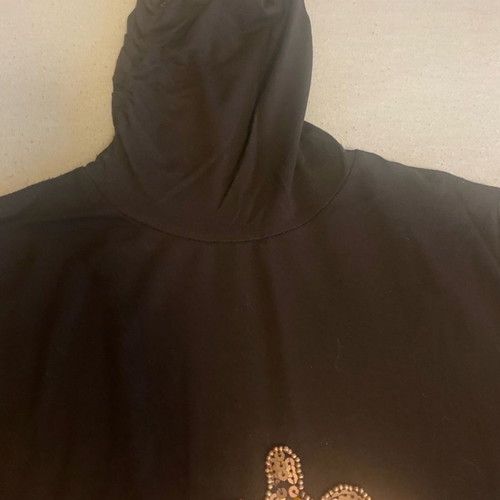 Blouse with neck used, dark brown with sequin crown