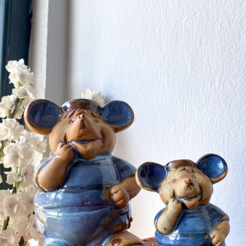 Decorative mice set of 2, new, blue and ceramic figurines
