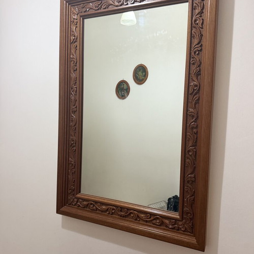 Handmade carved chest with mirror