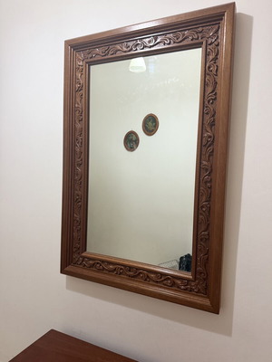 Handmade carved chest with mirror