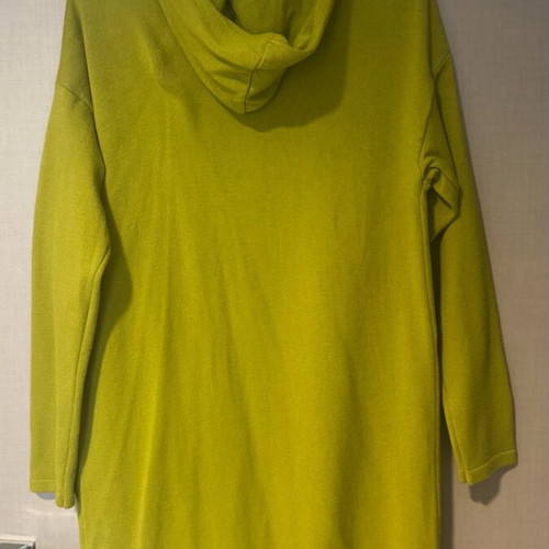 Knitted cardigan long with hood like new, green