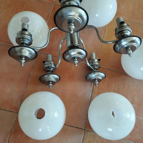 5-Light Chandelier used with white globes space age style