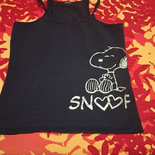 Snoopy tank top for women, black with gold print