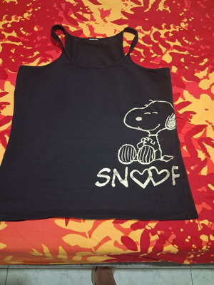 Snoopy tank top for women, black with gold print