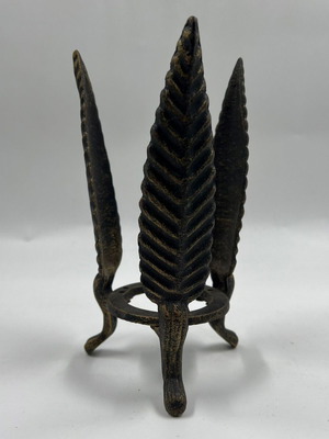 Vintage metal candlestick with leaf design used, collectible decor
